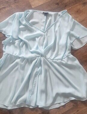 Torrid Pale Aqua V-Neck Flutter Sleeve Blouse